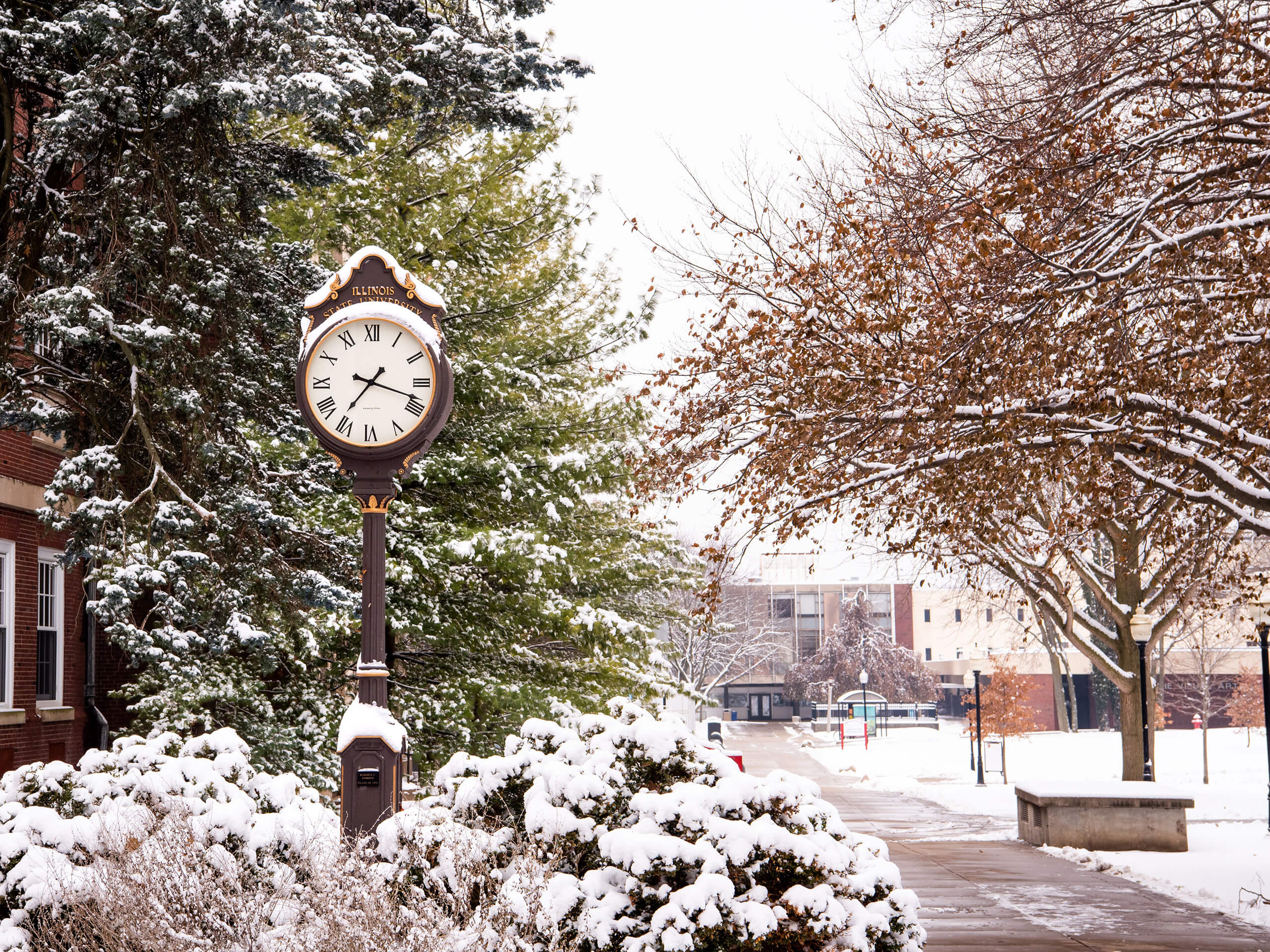 The ISU quad covered in snow.